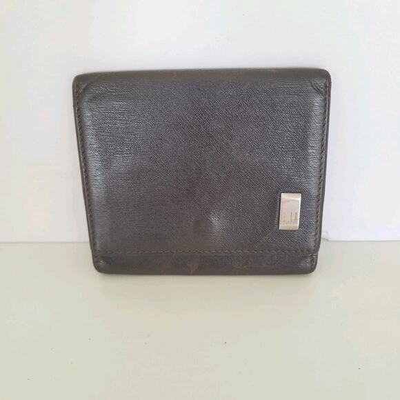 Dunhill Designer Coin Mini Wallet Brown Foldin Leather Small Compact Snap Pouch - Picture 1 of 6